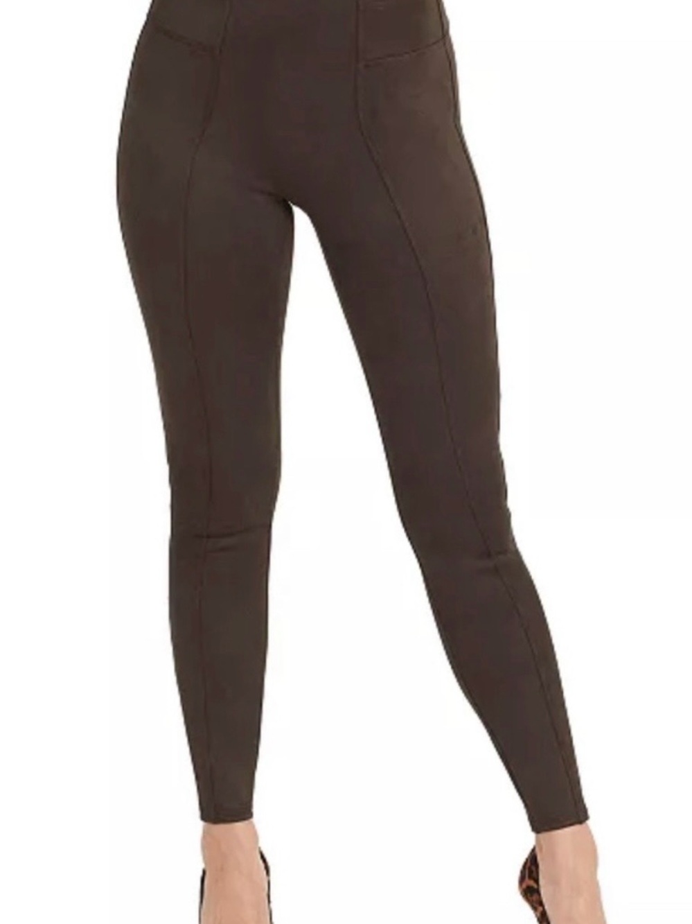 Spanx Faux Suede Leggings Chocolate Brown High Waisted Size 1X Slimming